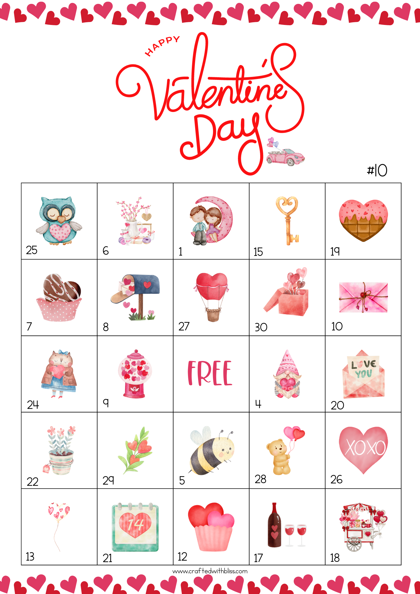 50 Valentine's Day Bingo Cards (5x5)
