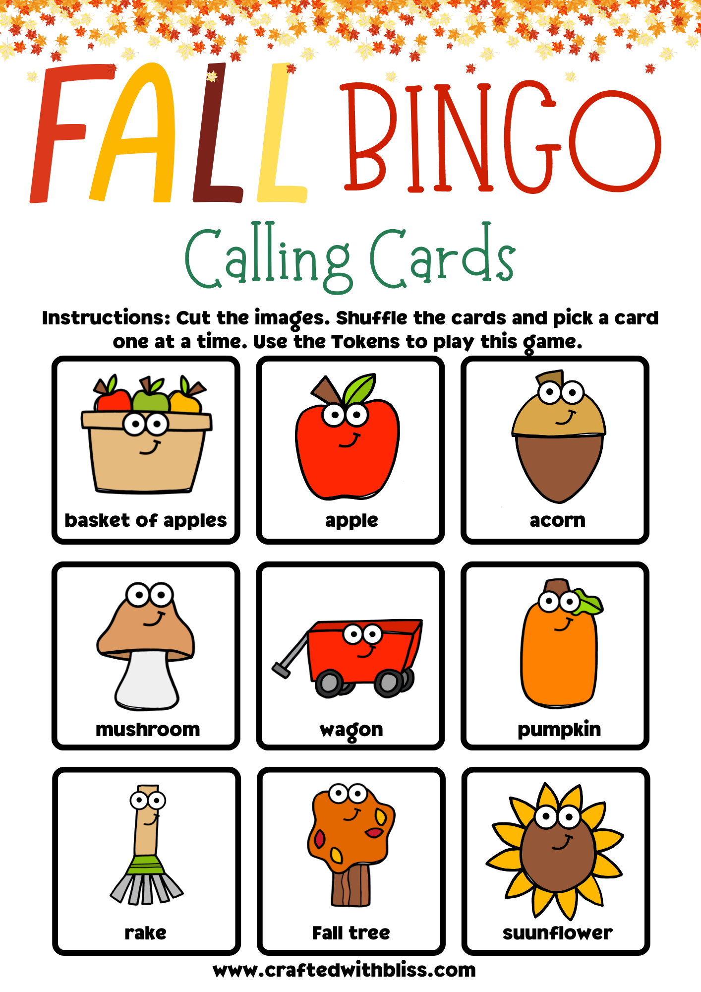 10 Fall BINGO For Preschool-Kindergarten