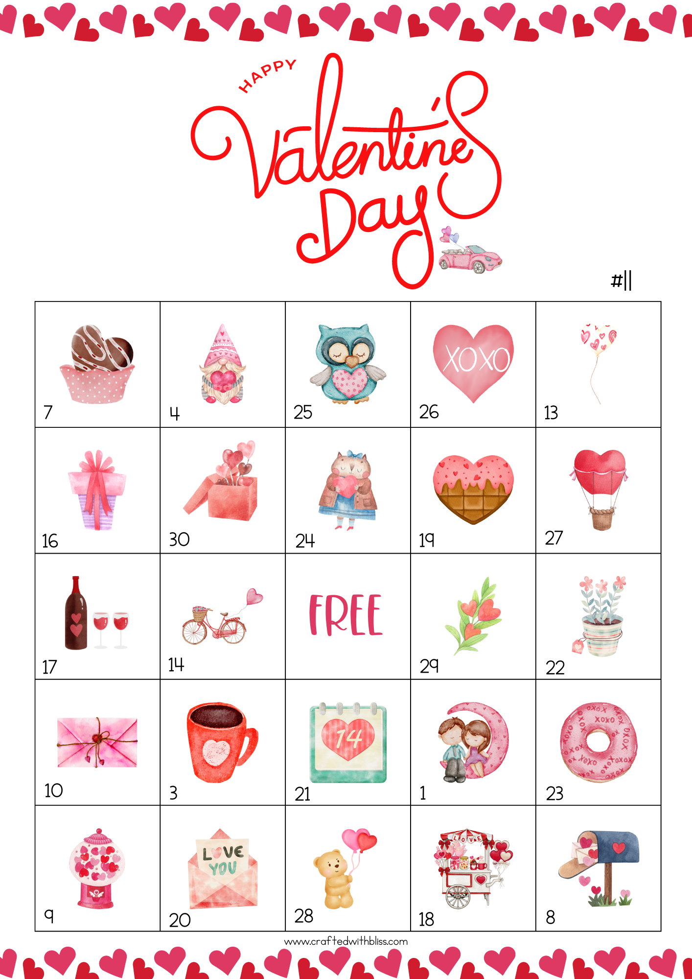50 Valentine's Day Bingo Cards (5x5)