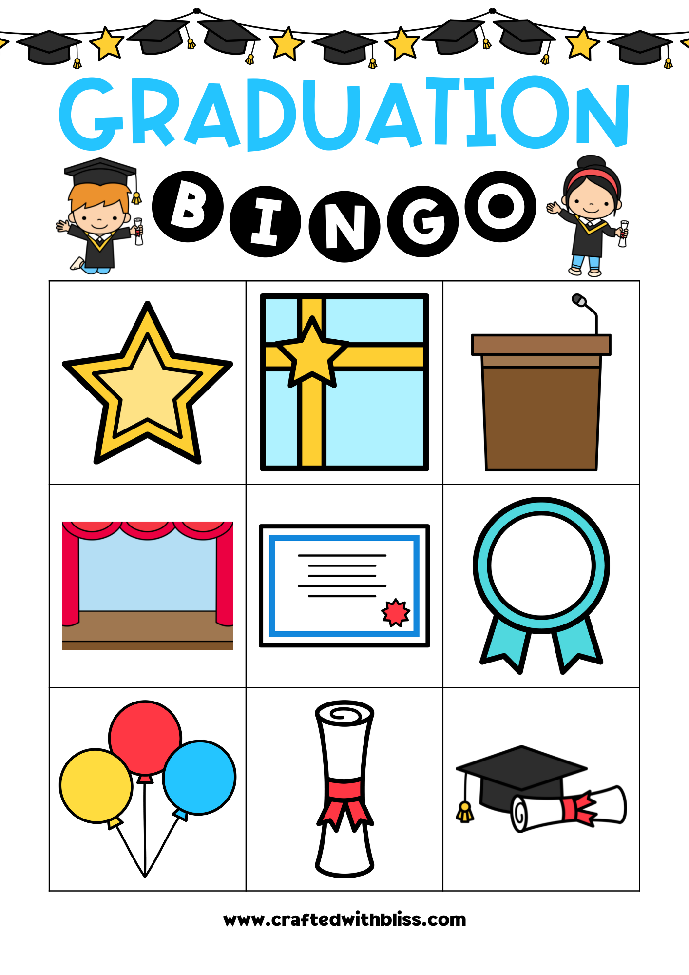 20 Cards Graduation BINGO For Preschool-Kindergarten