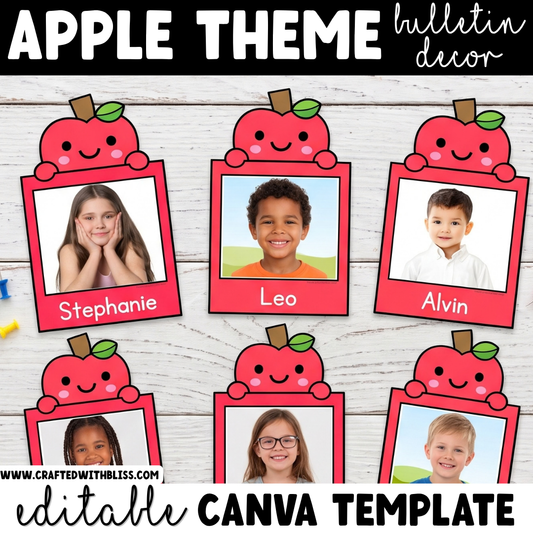 Editable Apple Theme Photo Craft Back to School Fall Bulletin Board Decor Canva