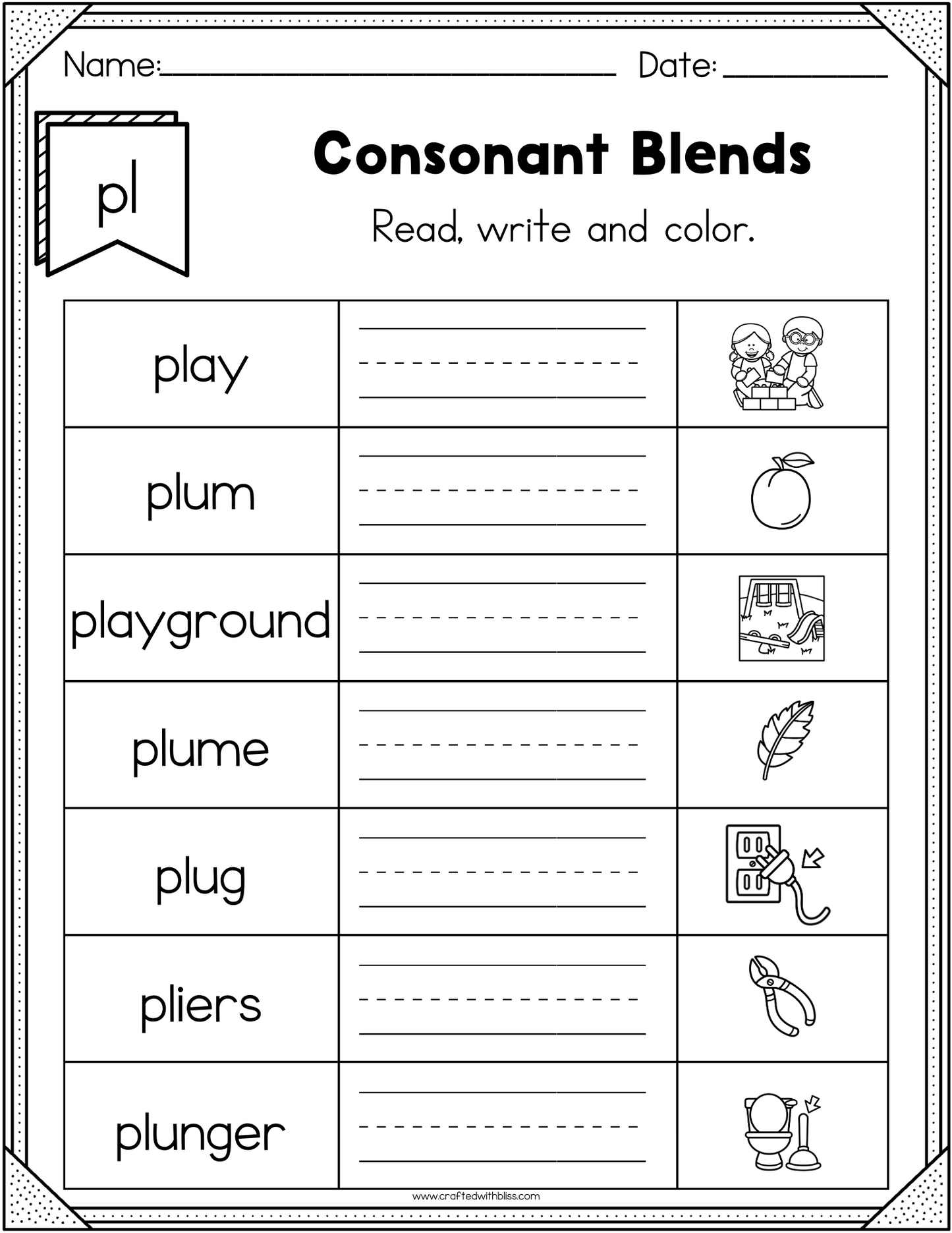 NO PREP PL Beginning Blend Phonics Worksheet - 25 PAGES
