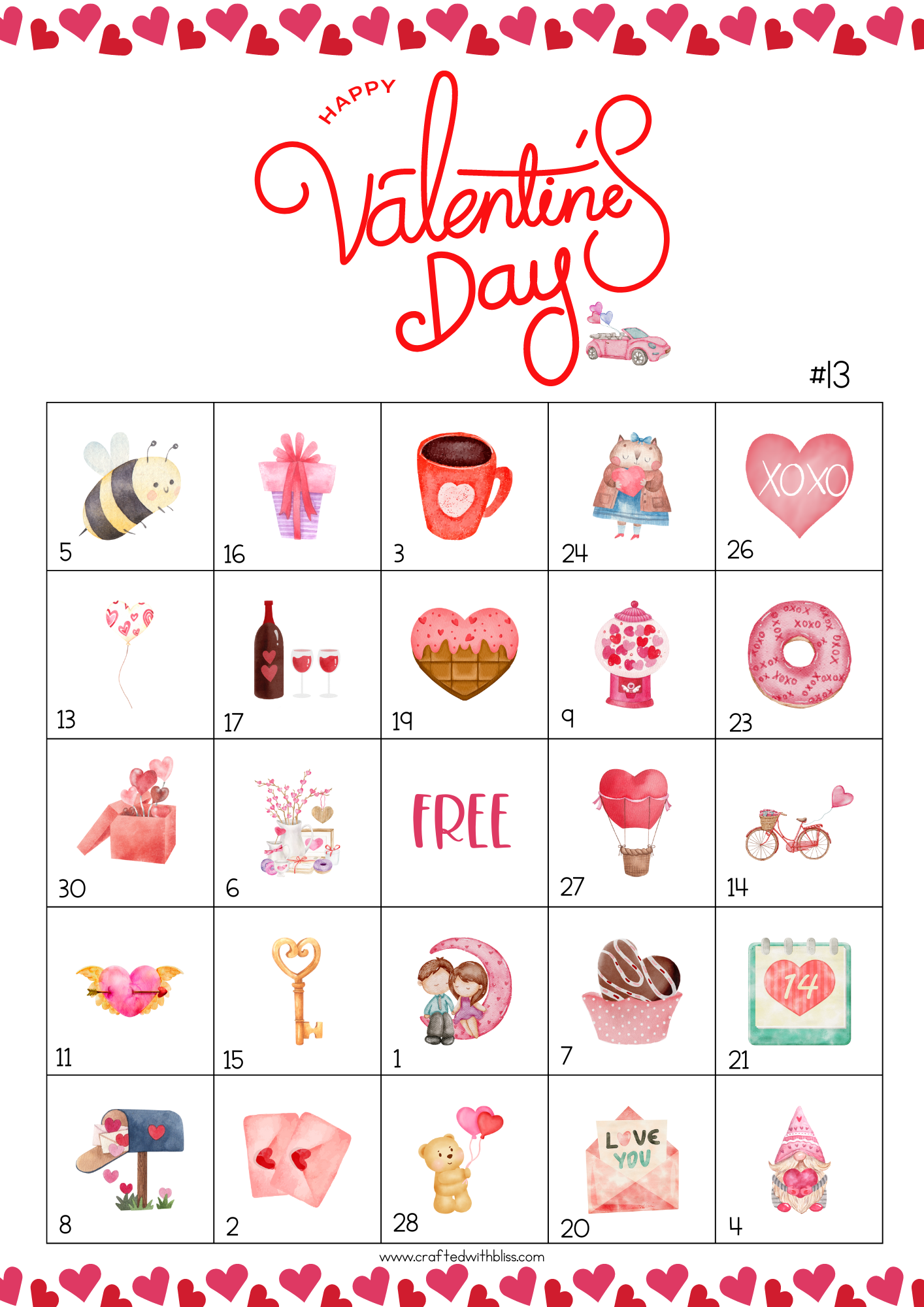 50 Valentine's Day Bingo Cards (5x5)