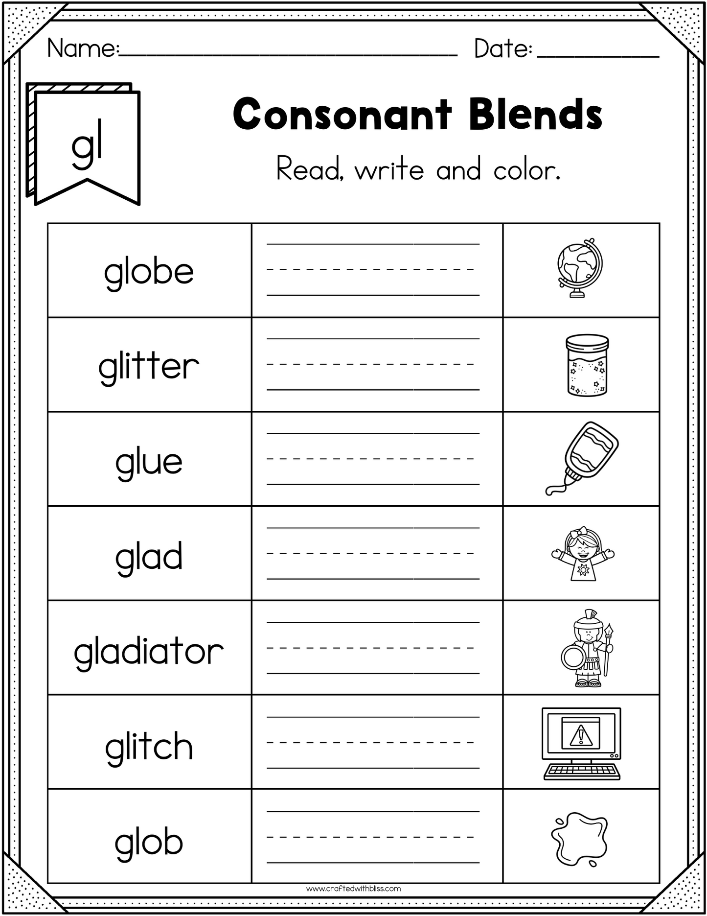 NO PREP GL Beginning Blend Phonics Worksheet - 25 PAGES