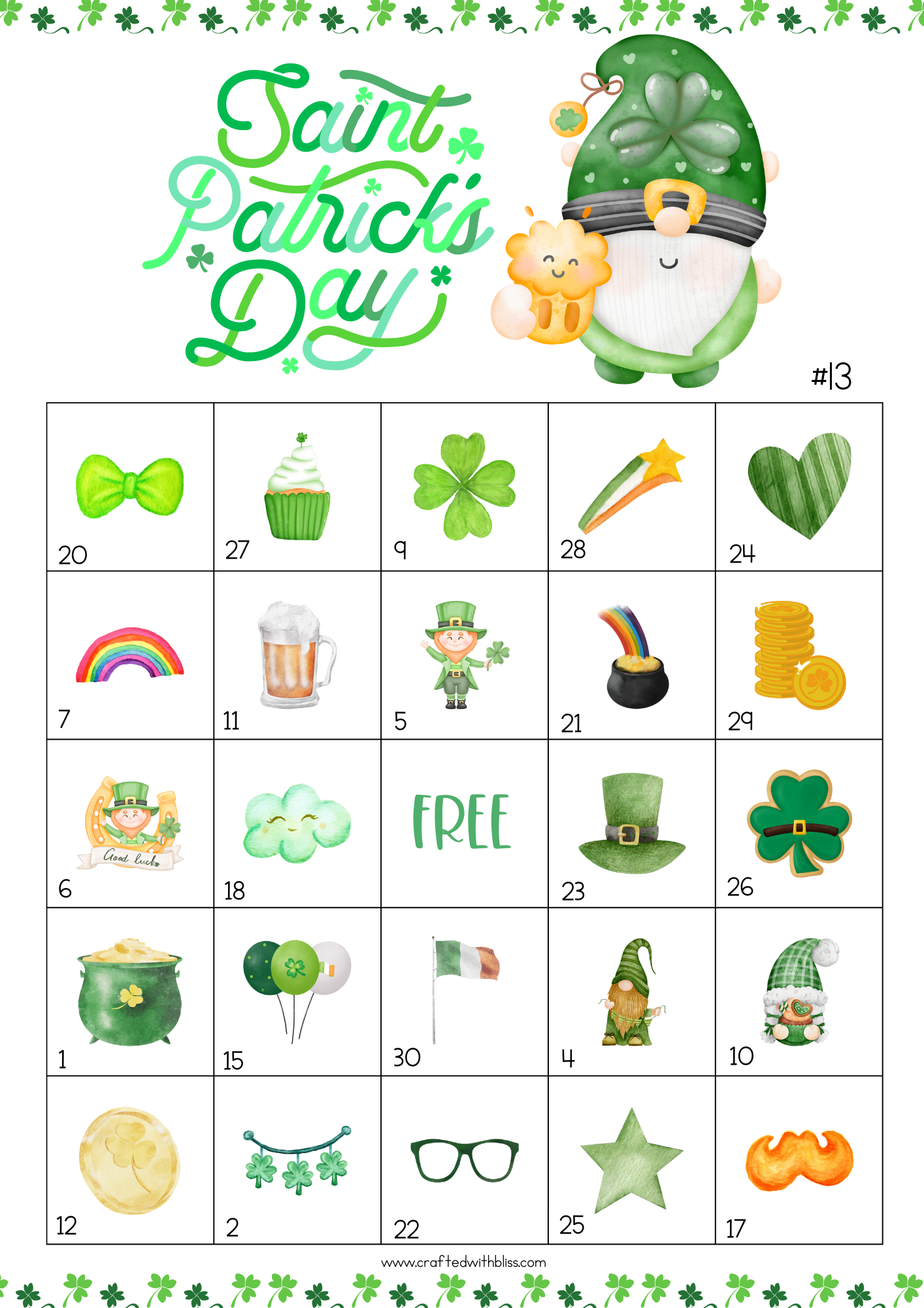 50 St. Patrick's Day Bingo Cards (5x5)