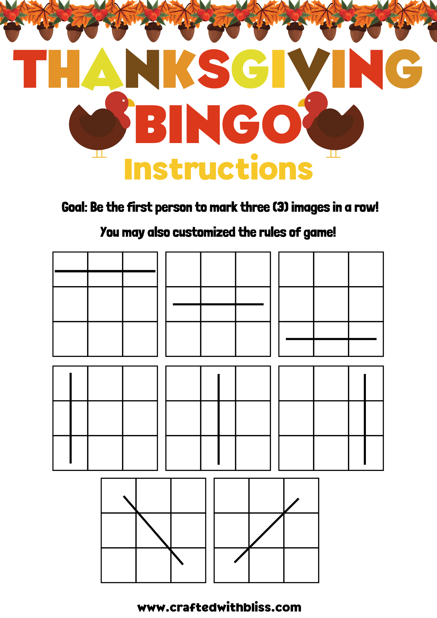 10 Thanksgiving BINGO For Preschool-Kindergarten