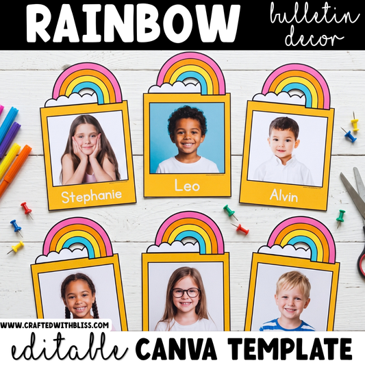 Editable Rainbow Theme Photo Craft Spring Bulletin Board Decor Canva