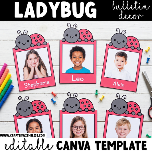 Editable Ladybug Theme Photo Craft Spring Bulletin Board Decor Canva