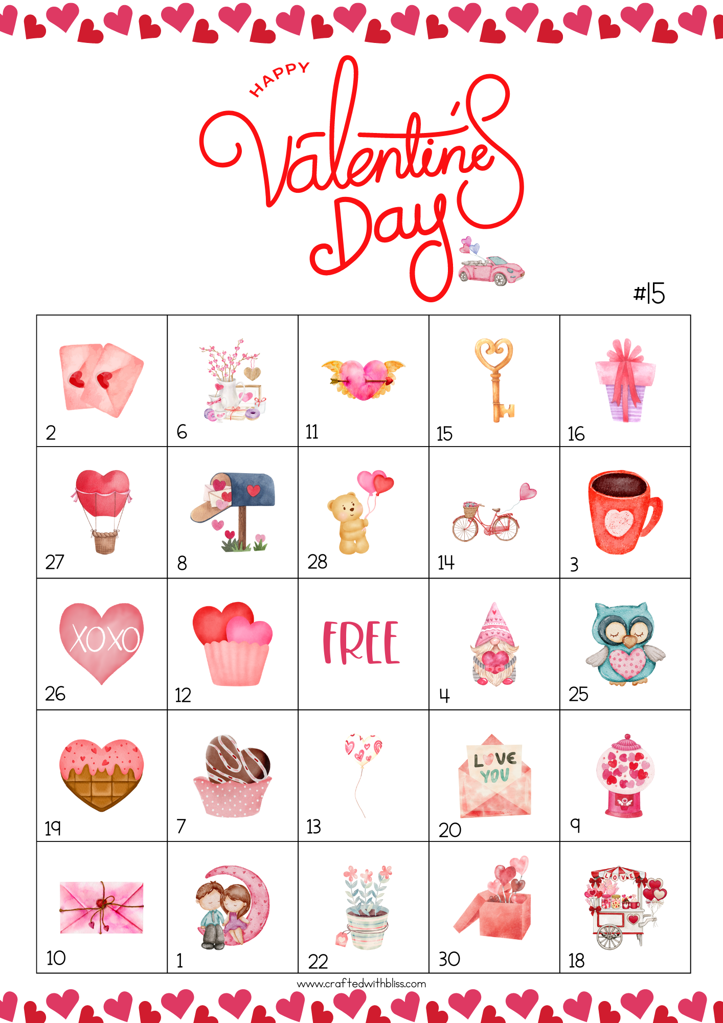 50 Valentine's Day Bingo Cards (5x5)