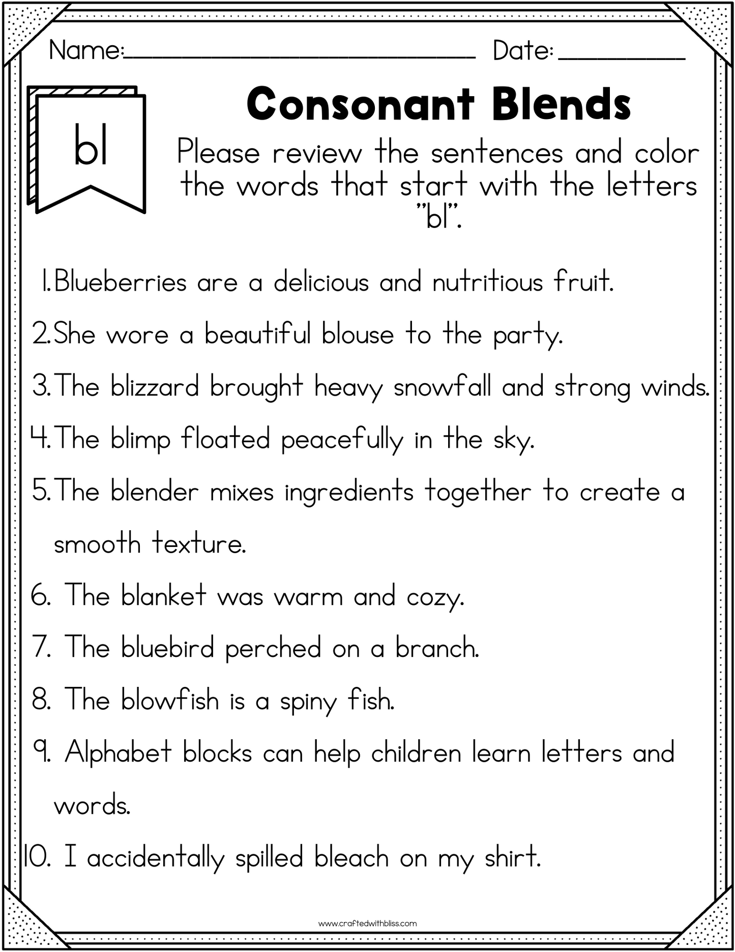 NO PREP BL Beginning Blend Phonics Worksheet