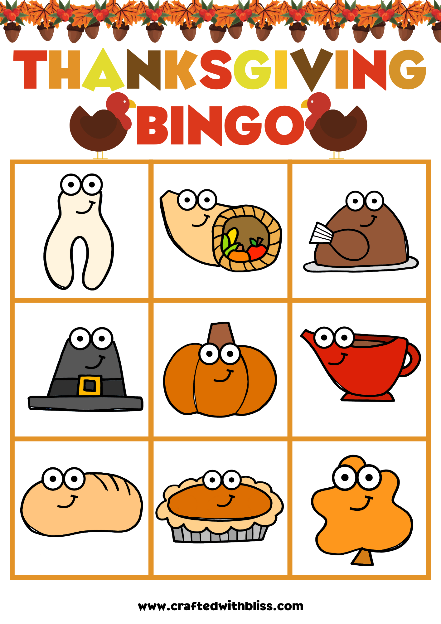 10 Thanksgiving BINGO For Preschool-Kindergarten