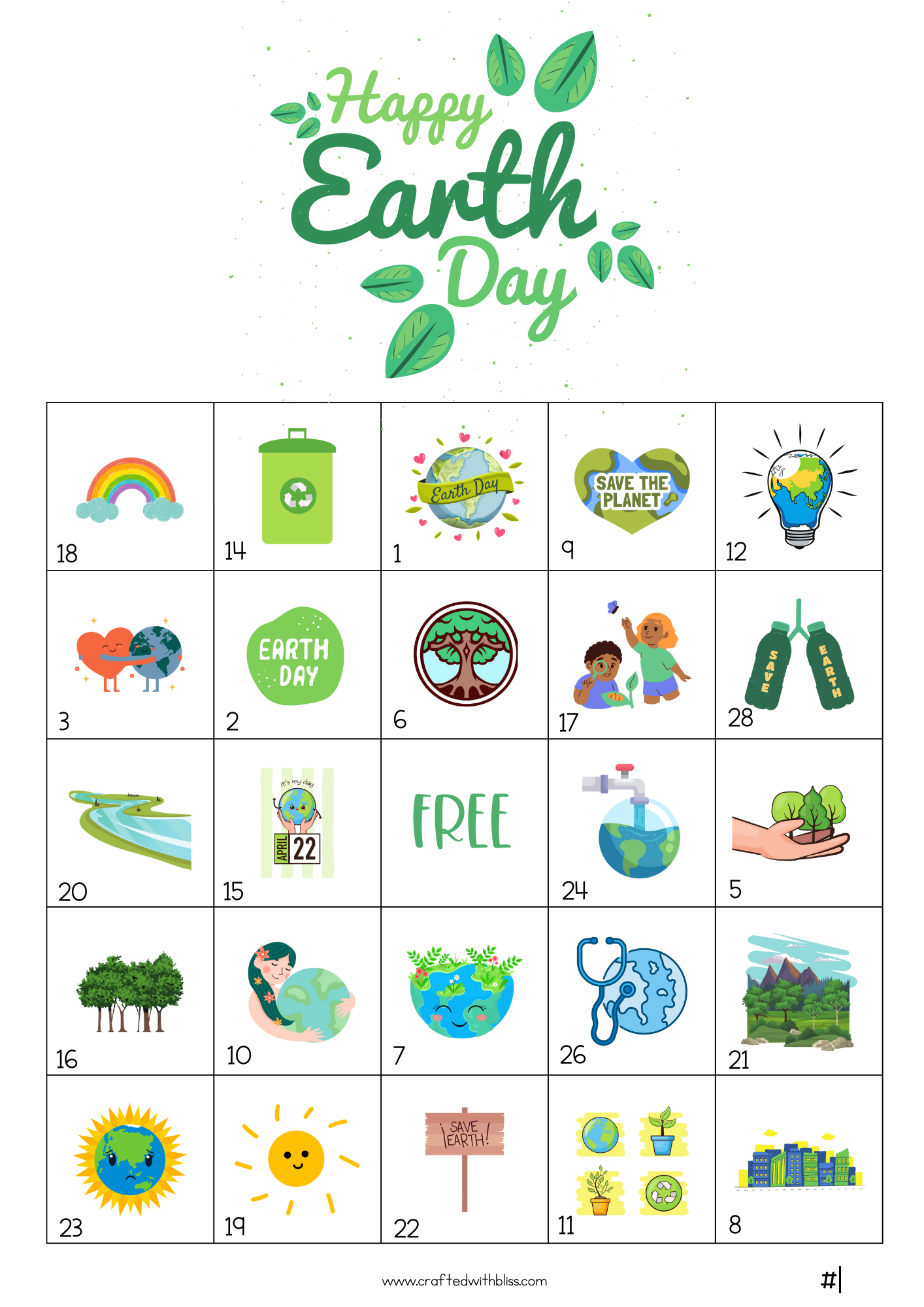 50 Earth Day Bingo Cards (5x5)