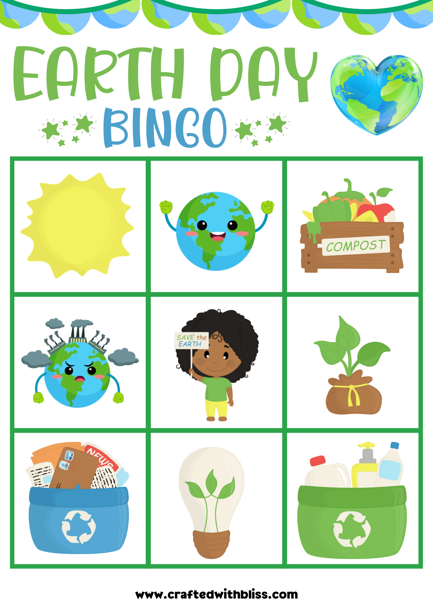 10 Earth Day BINGO For Preschool-Kindergarten