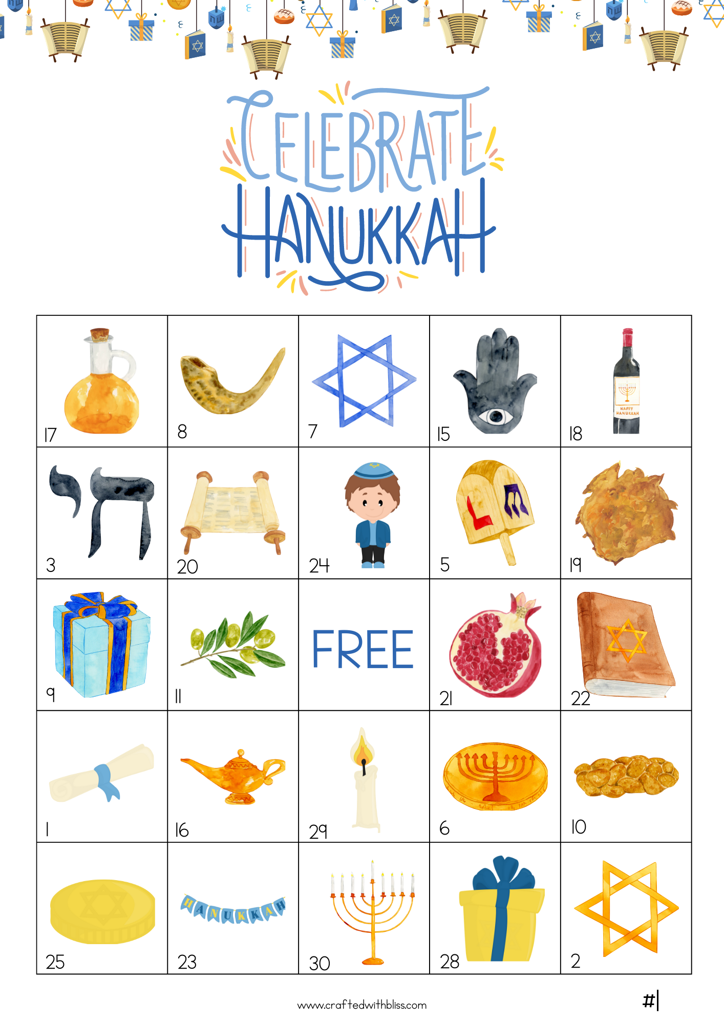 50 Hanukkah Bingo Cards (5x5)