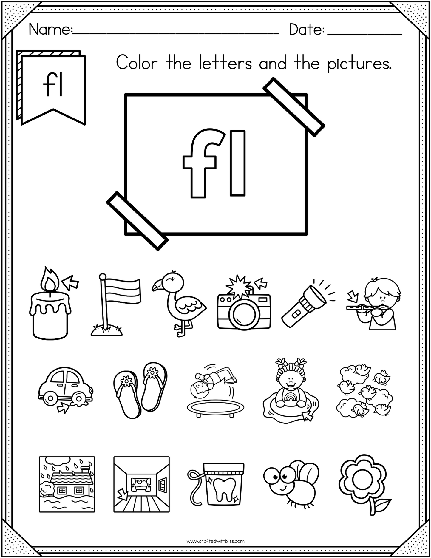 NO PREP FL Beginning Blend Phonics Worksheet - 25 PAGES