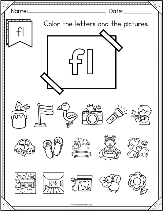 NO PREP FL Beginning Blend Phonics Worksheet - 25 PAGES