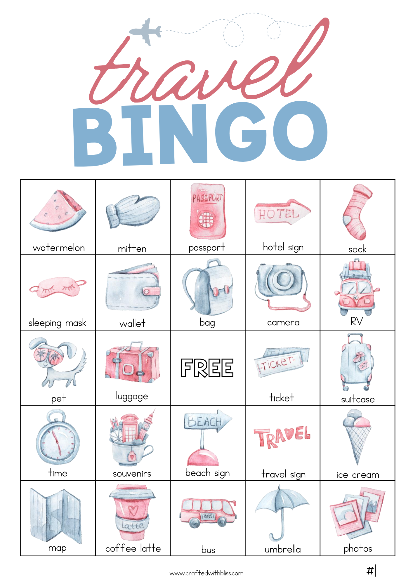 50 Travel Bingo Cards (5x5)