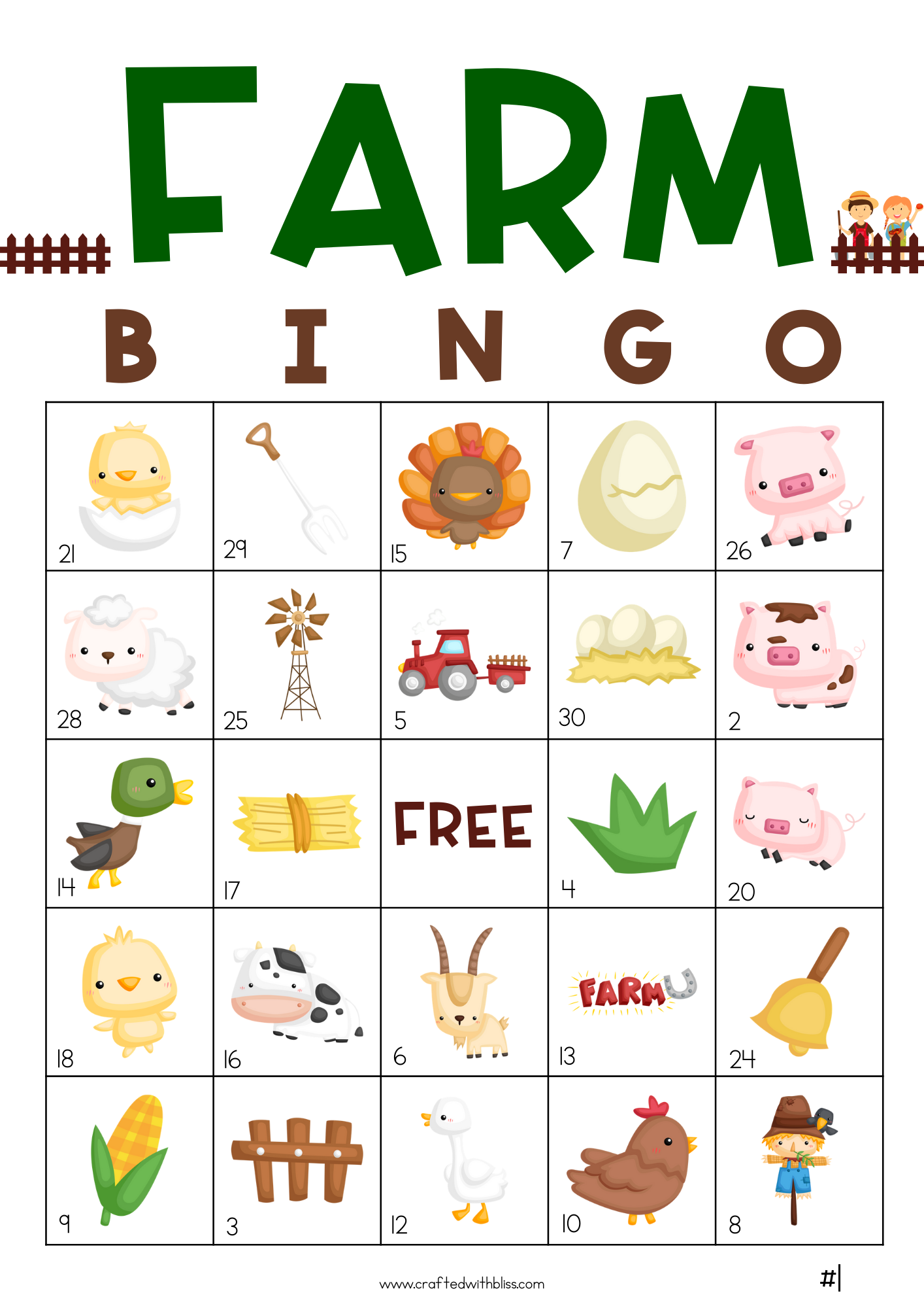 50 Farm Bingo Cards (5x5)