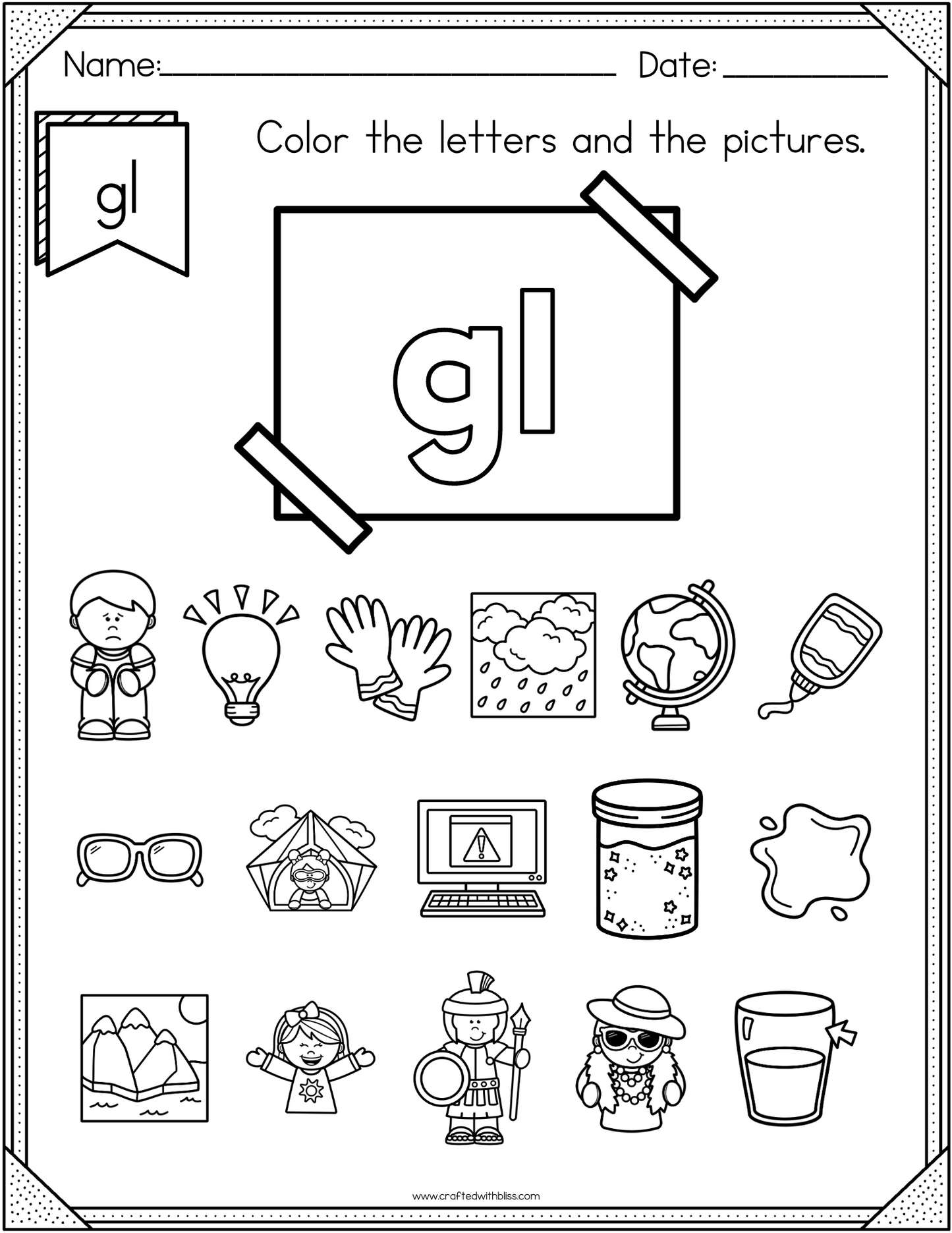 NO PREP GL Beginning Blend Phonics Worksheet - 25 PAGES