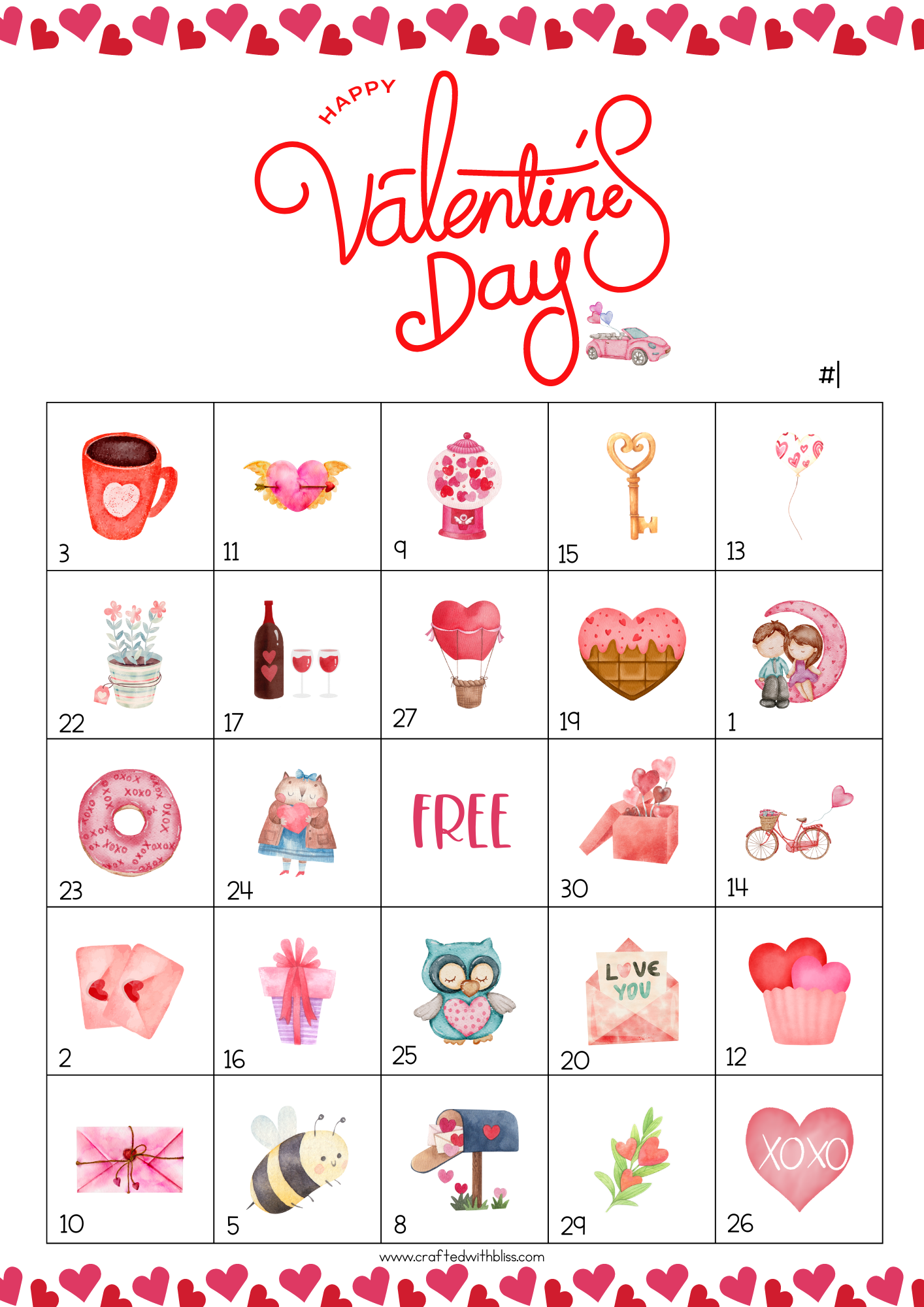 50 Valentine's Day Bingo Cards (5x5)