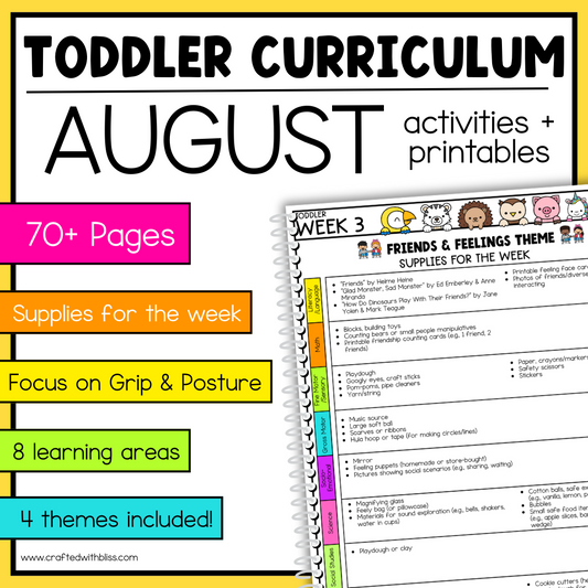 August Toddler Curriculum Activities and Printable Tot School Homeschool Daycare