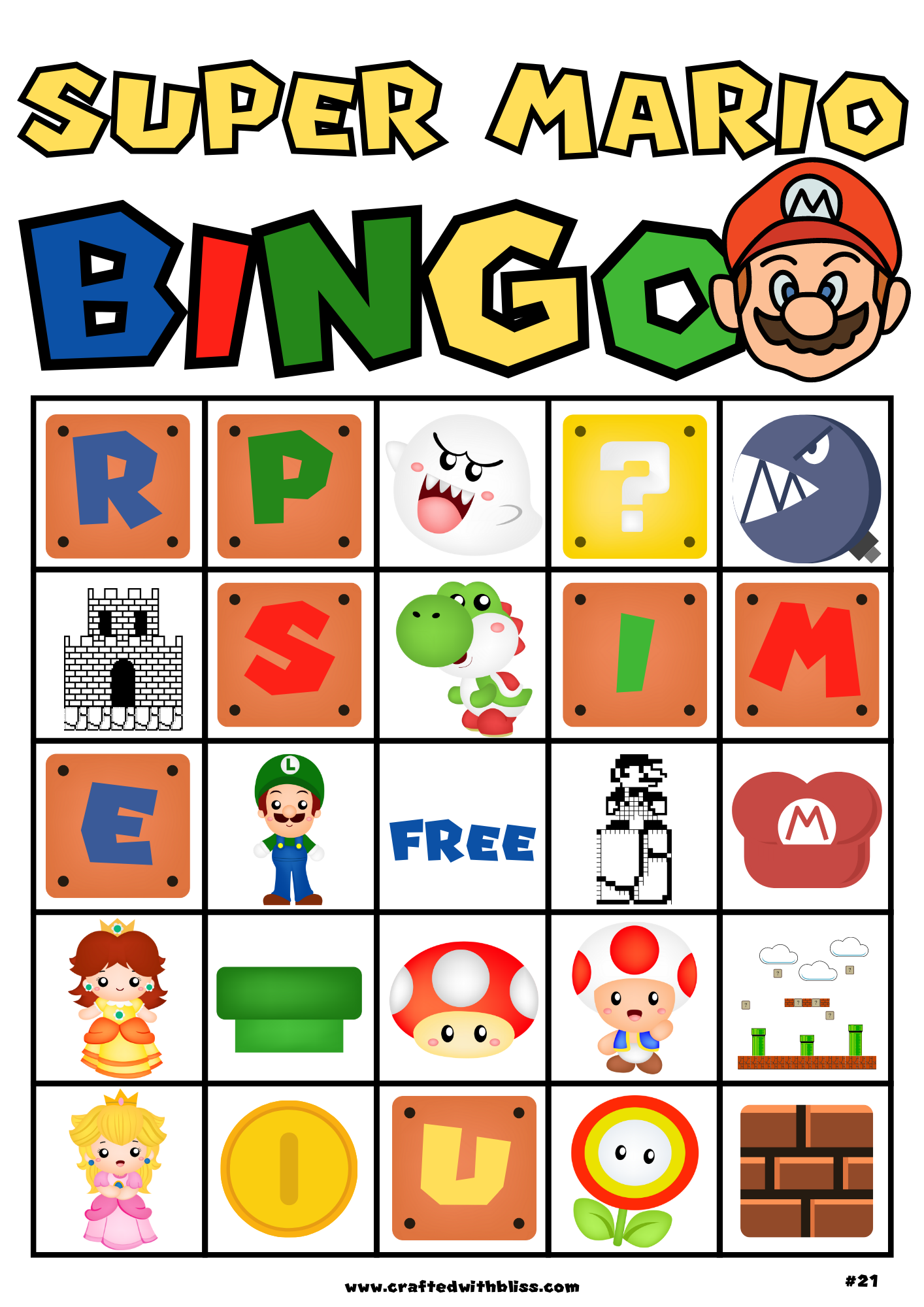 Super Mario BINGO For Kids - 20 Cards