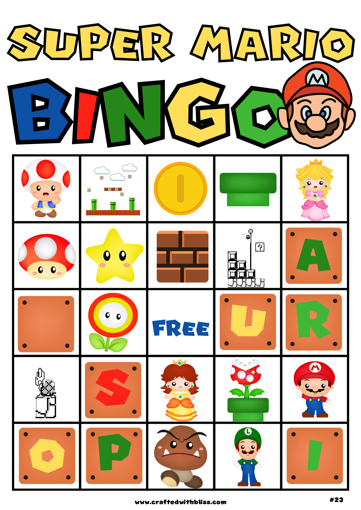 Super Mario BINGO For Kids - 20 Cards