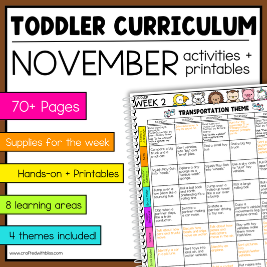 November Toddler Curriculum Activities and Printable Tot School Homeschool