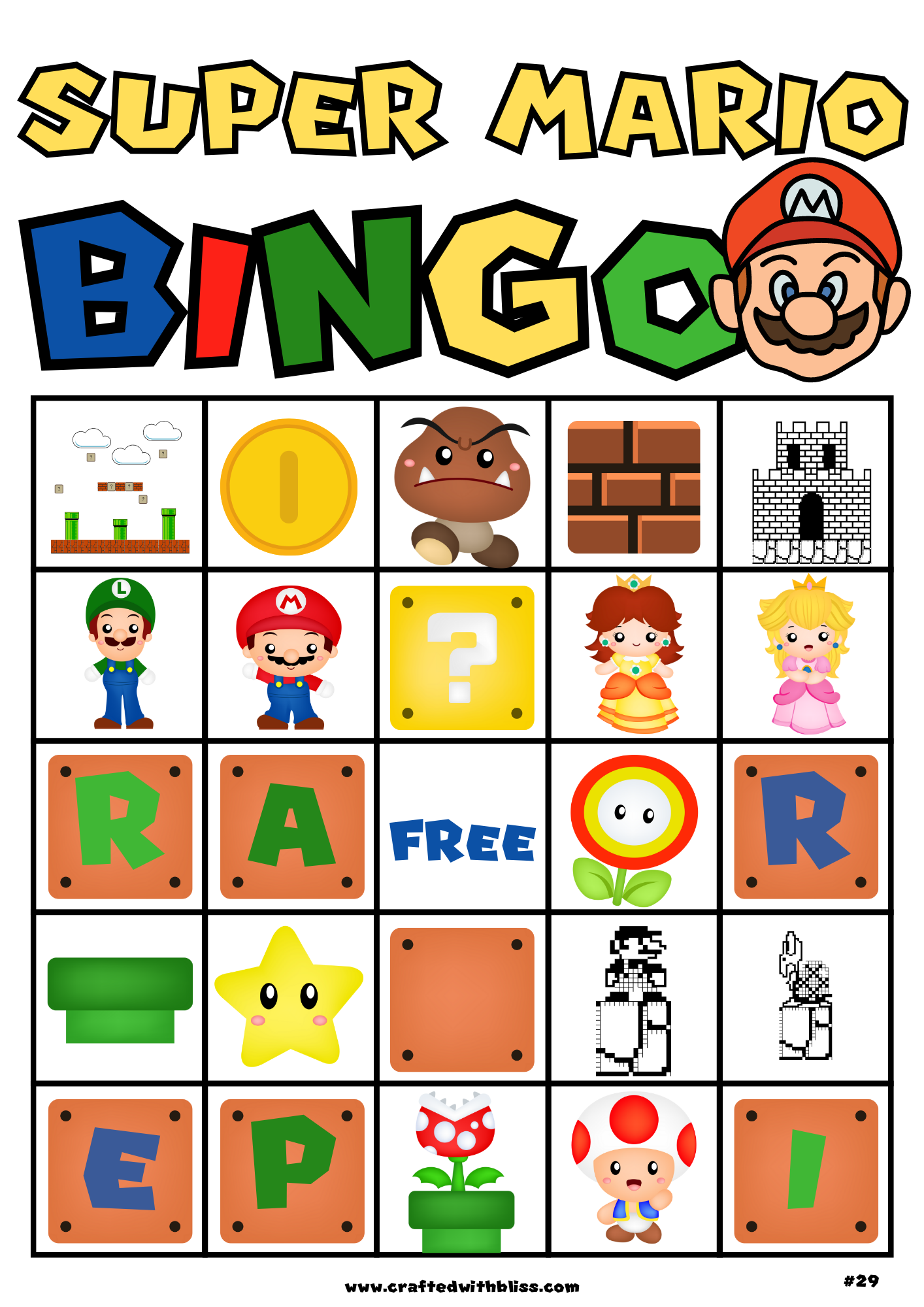 Super Mario BINGO For Kids - 20 Cards