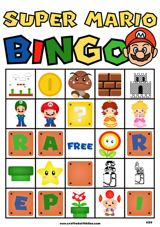 Super Mario BINGO For Kids - 20 Cards