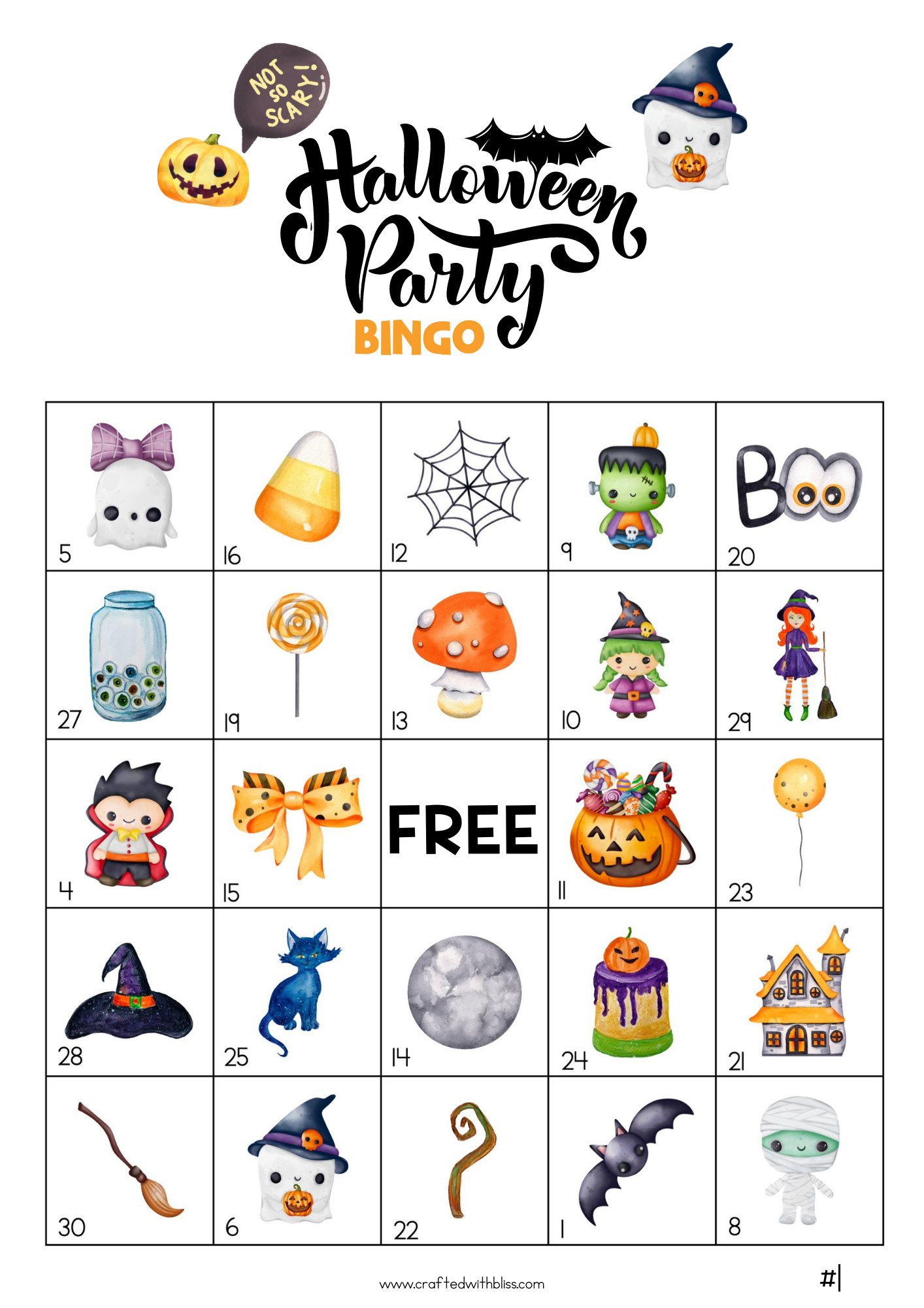 50 Watercolor Halloween Bingo Cards (5x5)