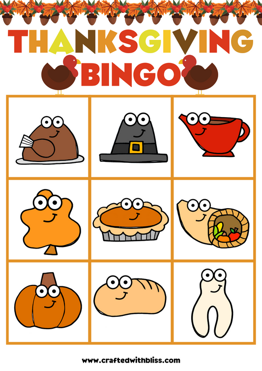 10 Thanksgiving BINGO For Preschool-Kindergarten