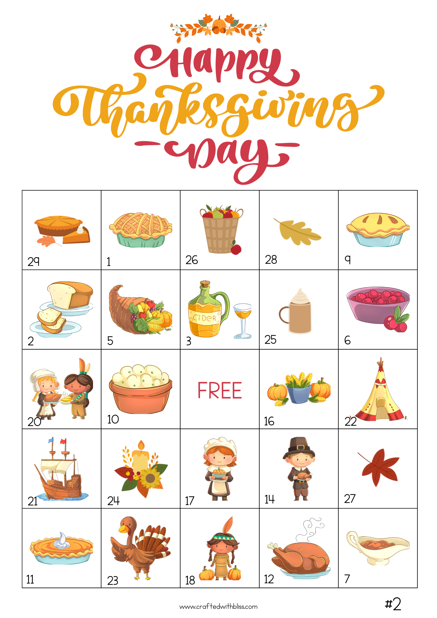50 Thanksgiving Bingo Cards (5x5)