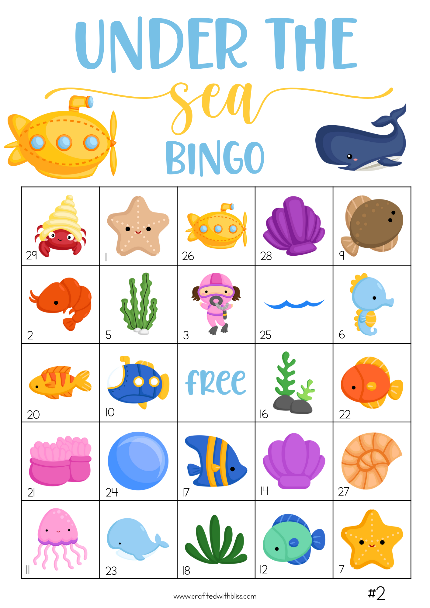 50 Under the Sea Theme Bingo Cards (5x5)