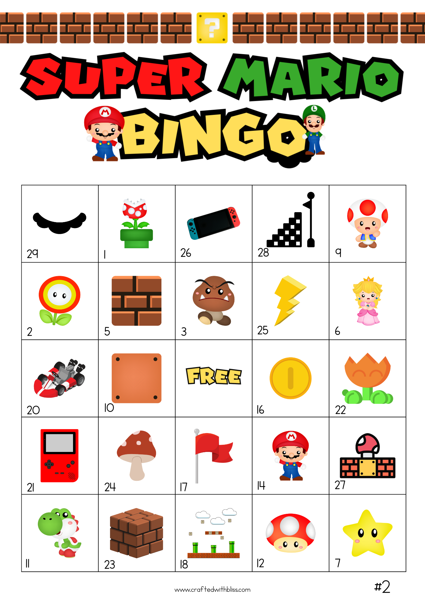 50 Super Mario Bingo Cards (5x5)