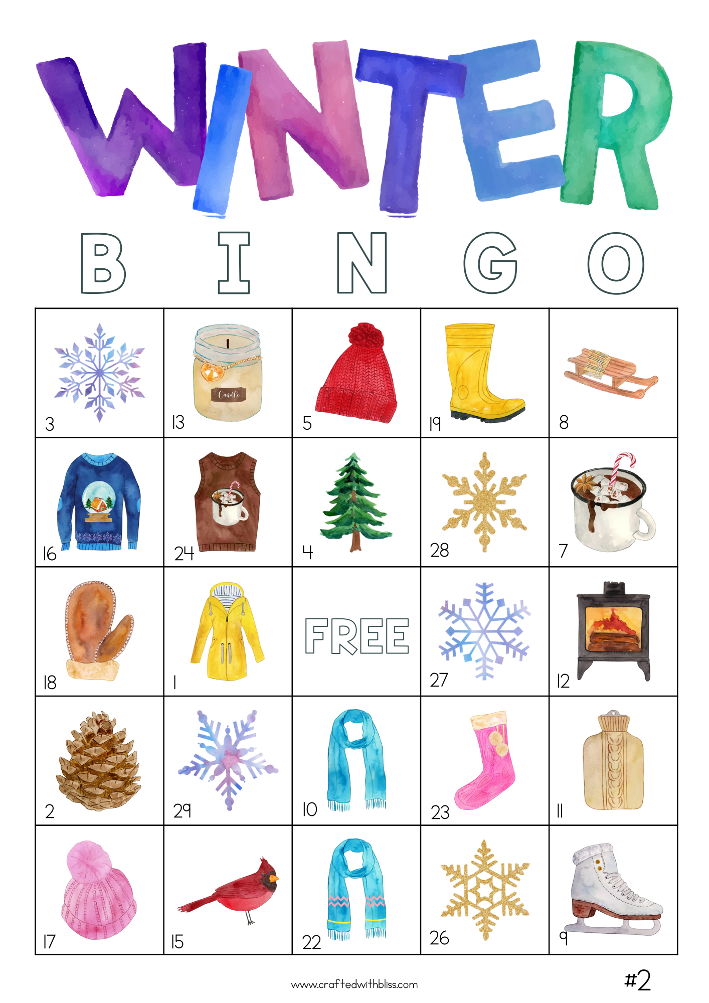 50 Winter Bingo Cards (5x5)