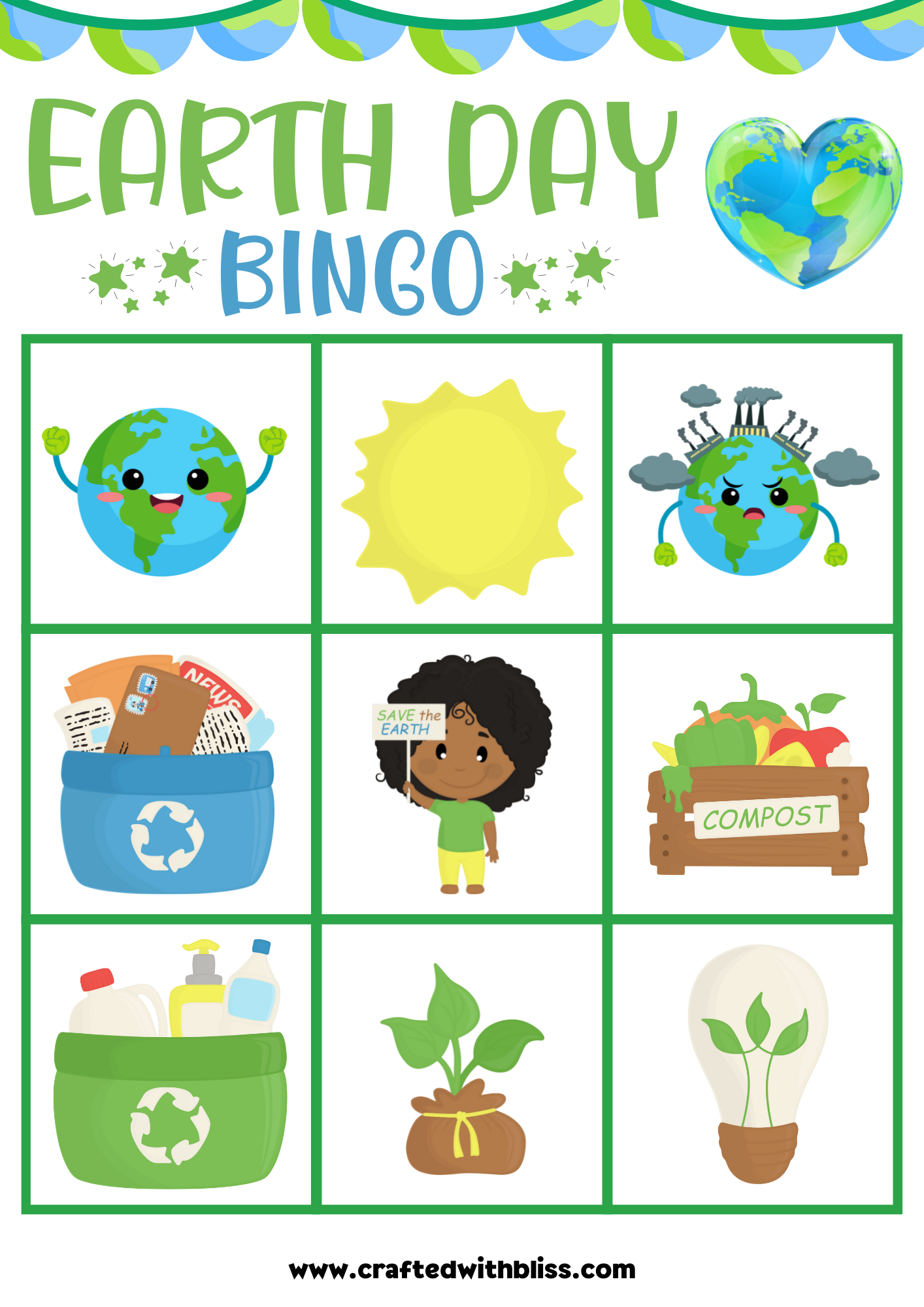 10 Earth Day BINGO For Preschool-Kindergarten