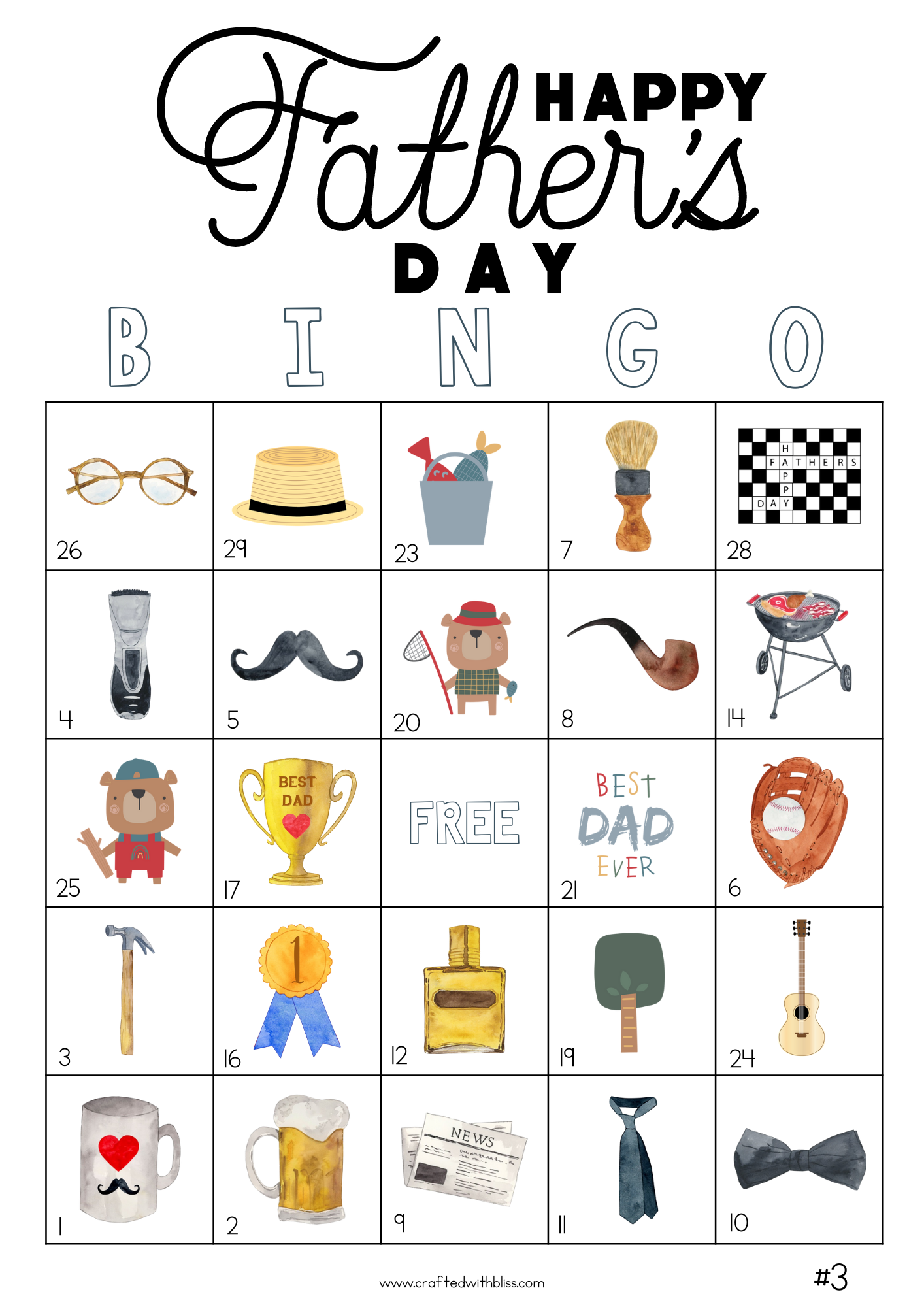 50 Father's Day Theme Bingo Cards (5x5)