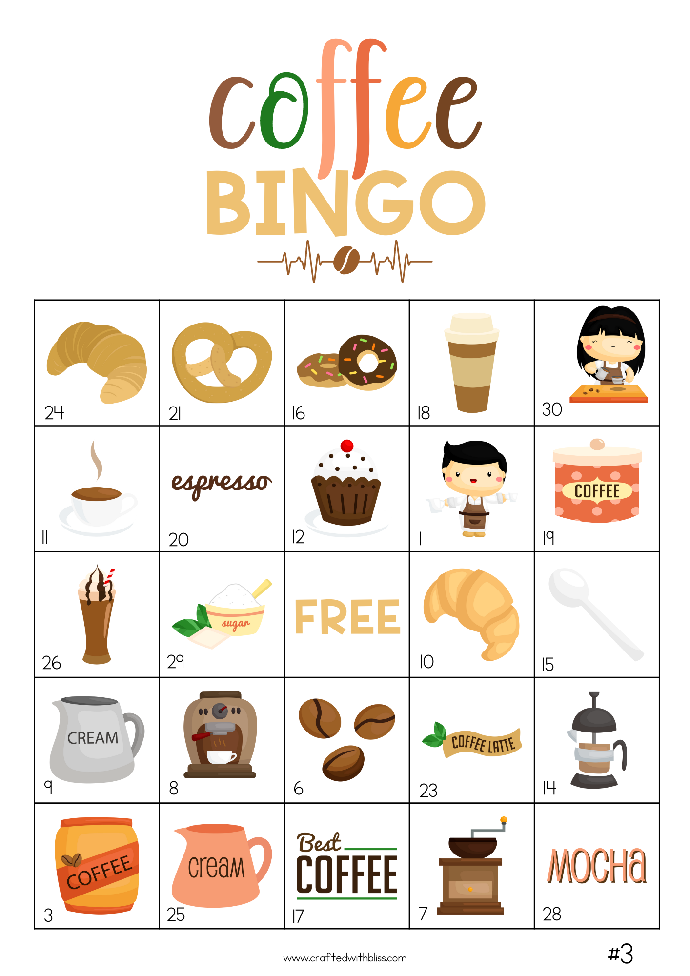 50 Coffee Bingo Cards (5x5)