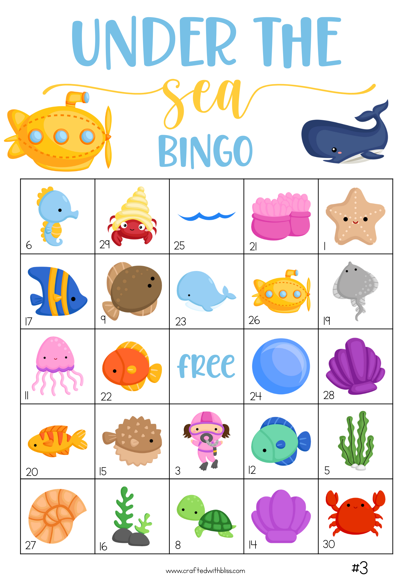 50 Under the Sea Theme Bingo Cards (5x5)