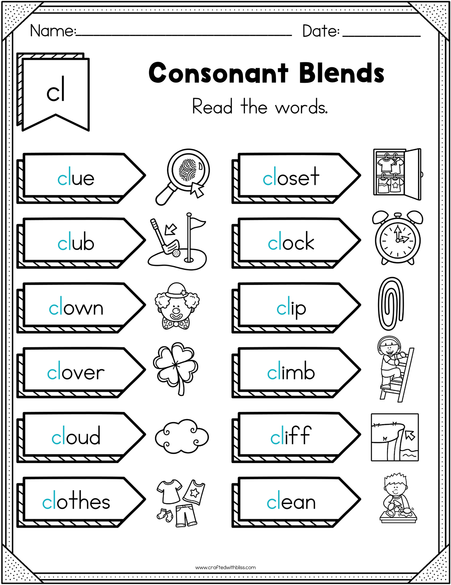 NO PREP CL Beginning Blend Phonics Worksheet - 25 PAGES
