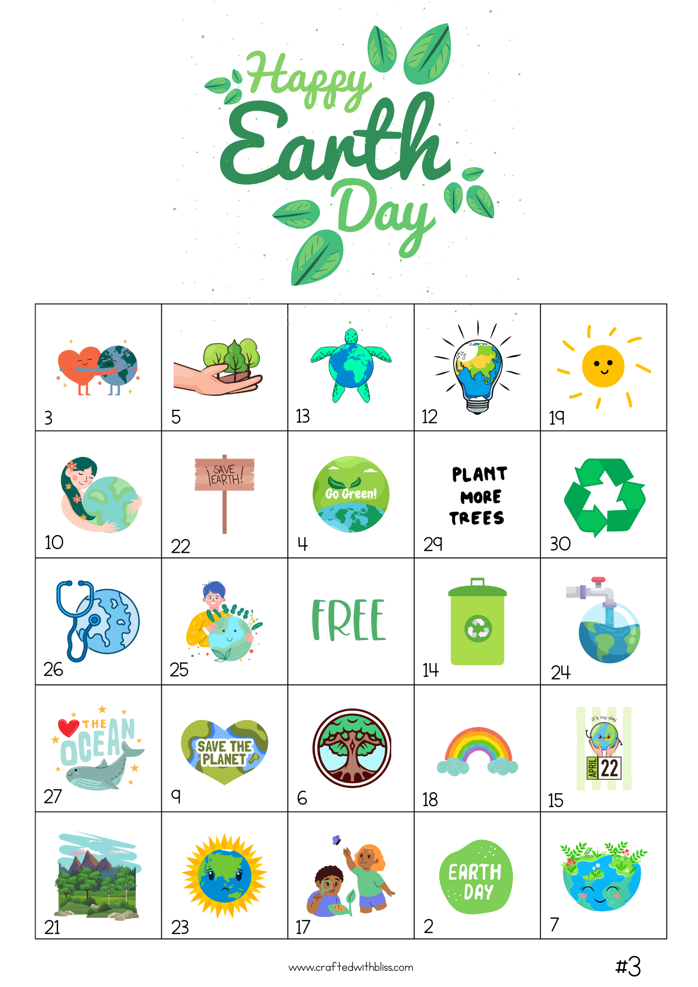 50 Earth Day Bingo Cards (5x5)