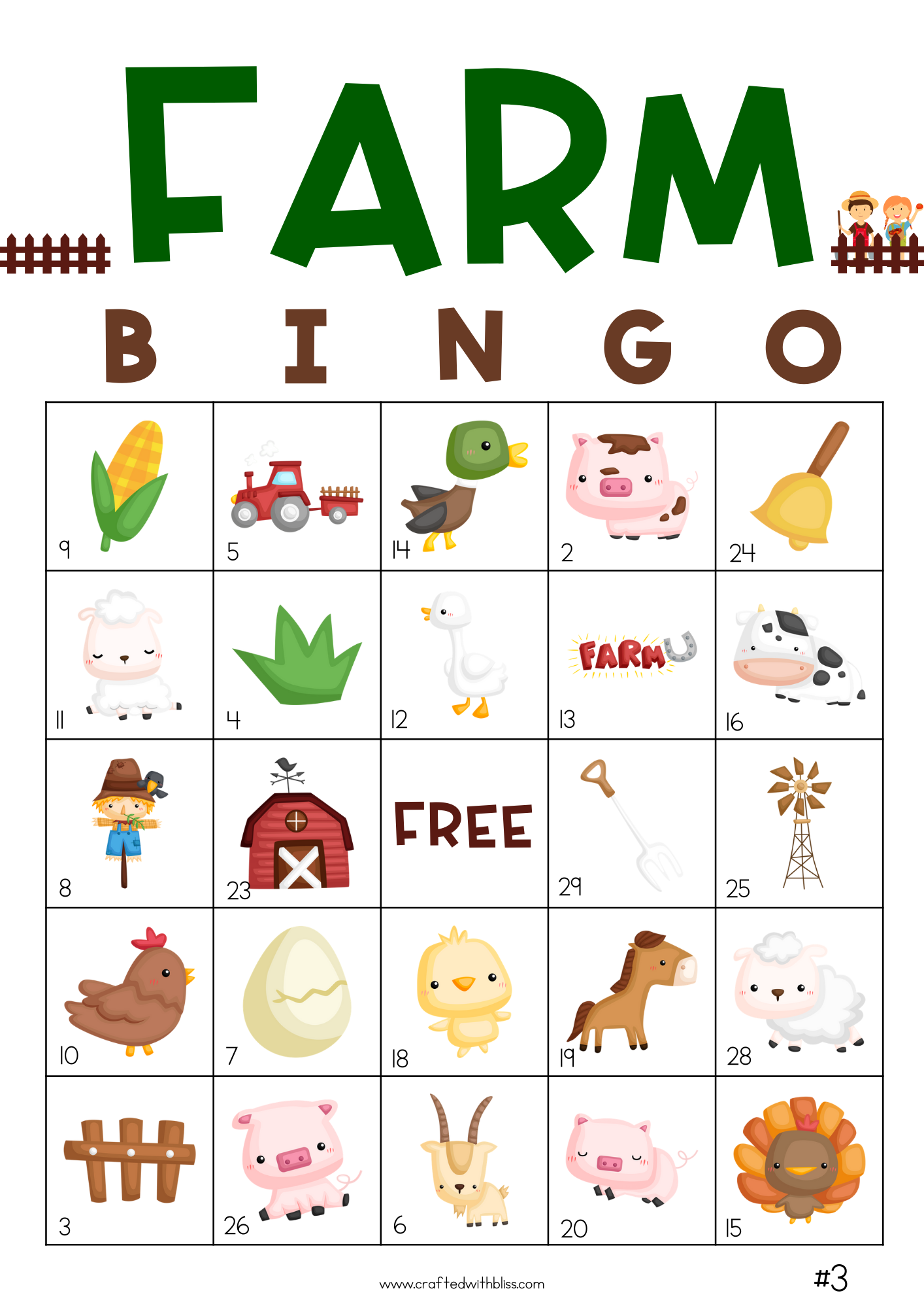 50 Farm Bingo Cards (5x5)