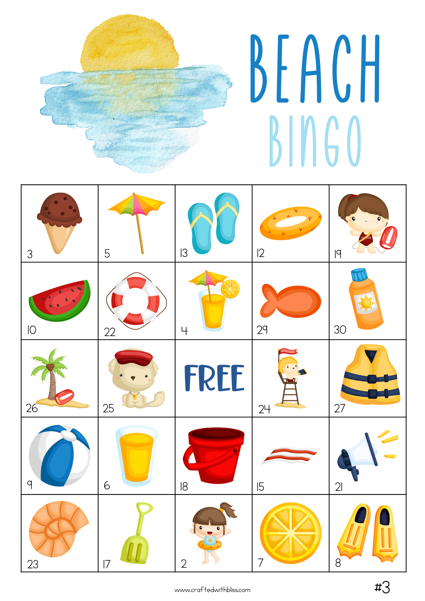 50 Beach Bingo Cards (5x5)