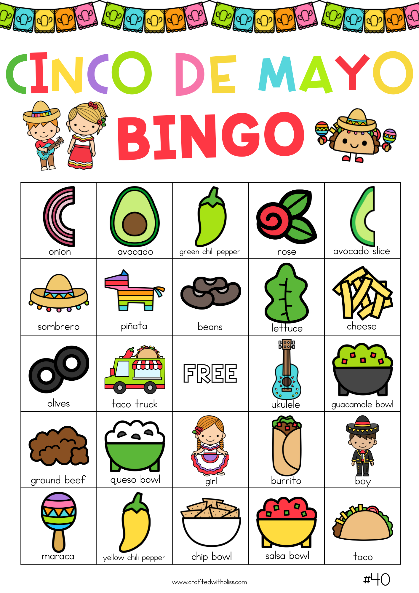 50 Cinco De Mayo Bingo Cards (5x5)