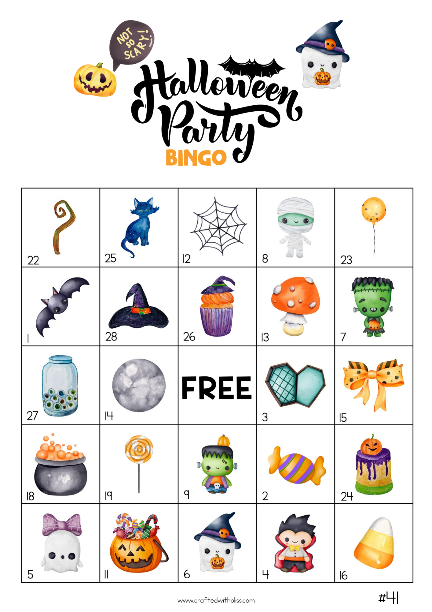 50 Watercolor Halloween Bingo Cards (5x5)