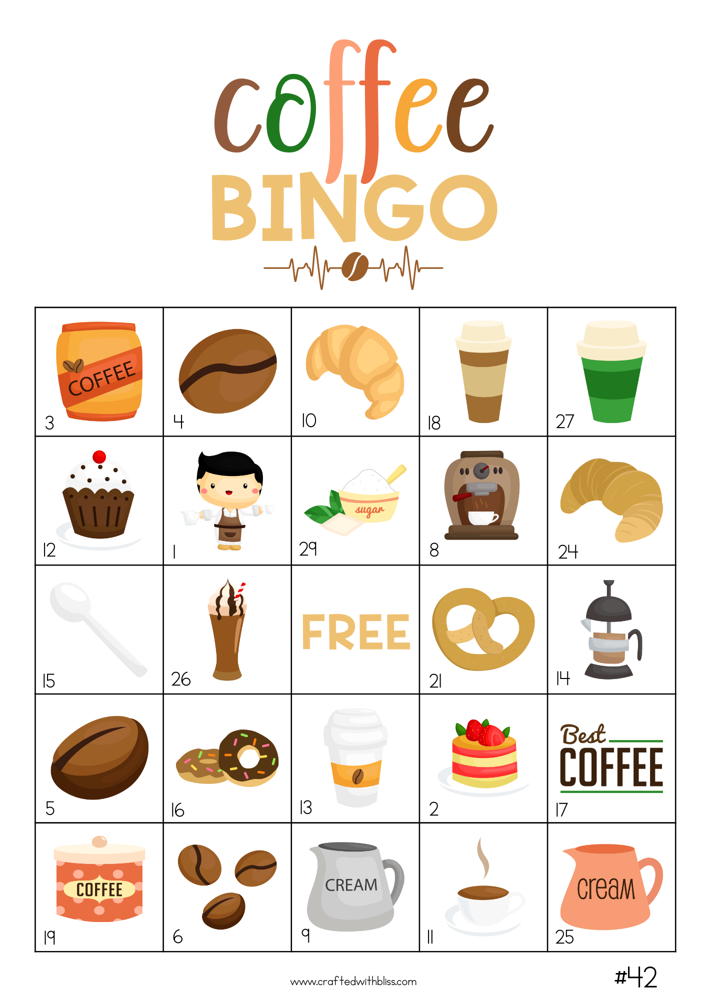 50 Coffee Bingo Cards (5x5)