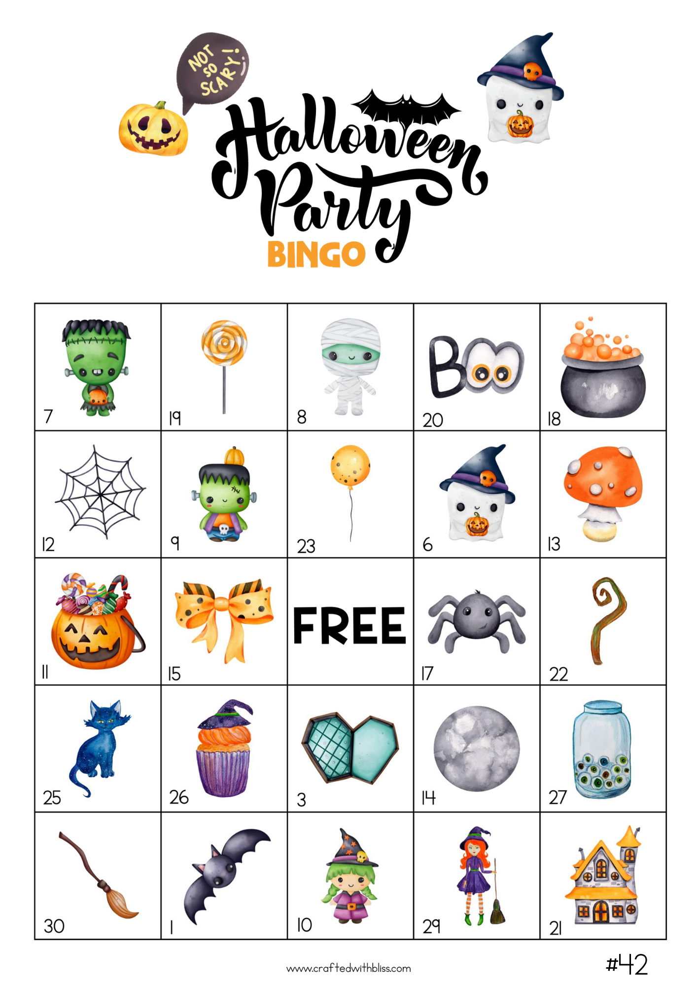 50 Watercolor Halloween Bingo Cards (5x5)
