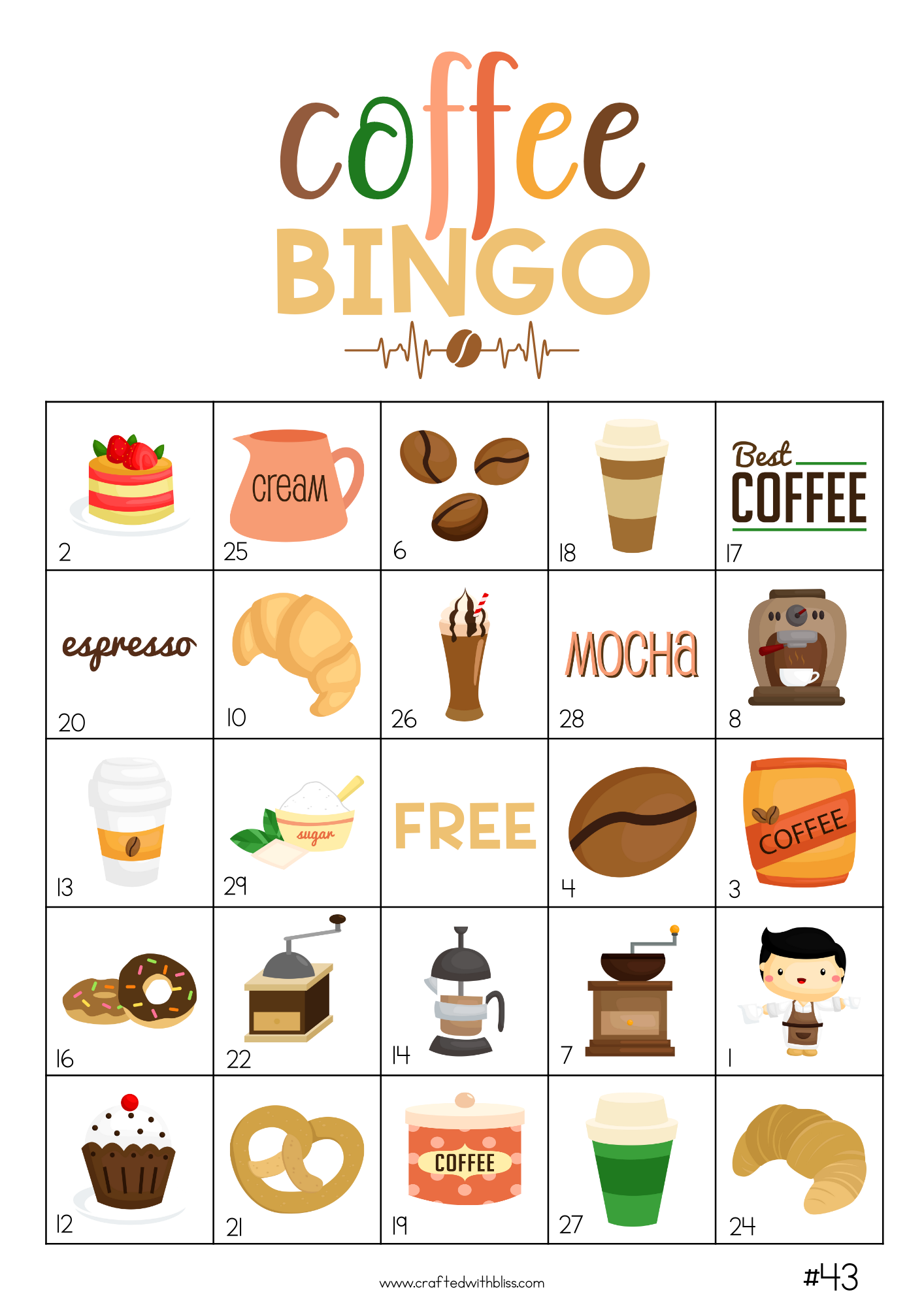 50 Coffee Bingo Cards (5x5)