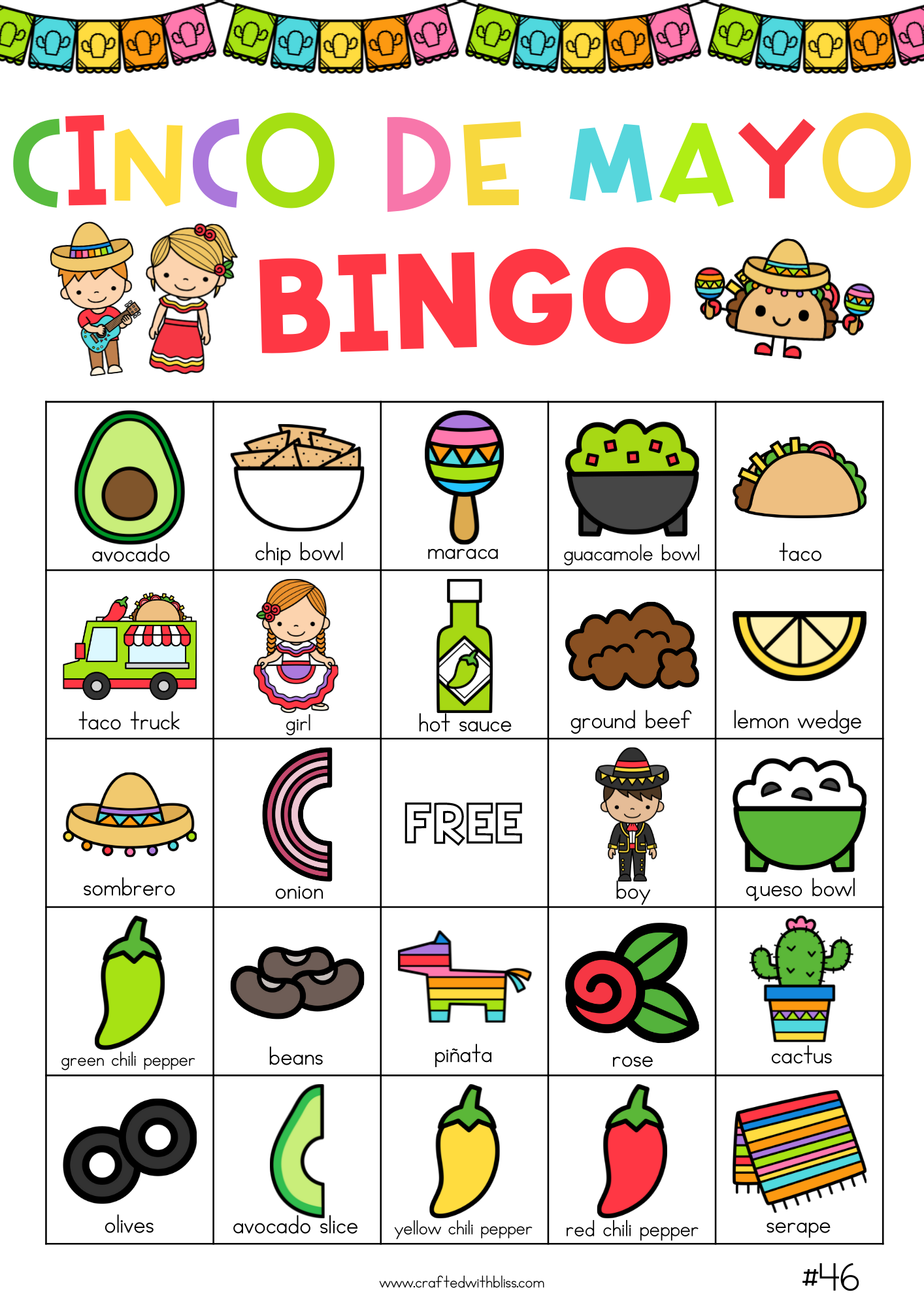 50 Cinco De Mayo Bingo Cards (5x5)